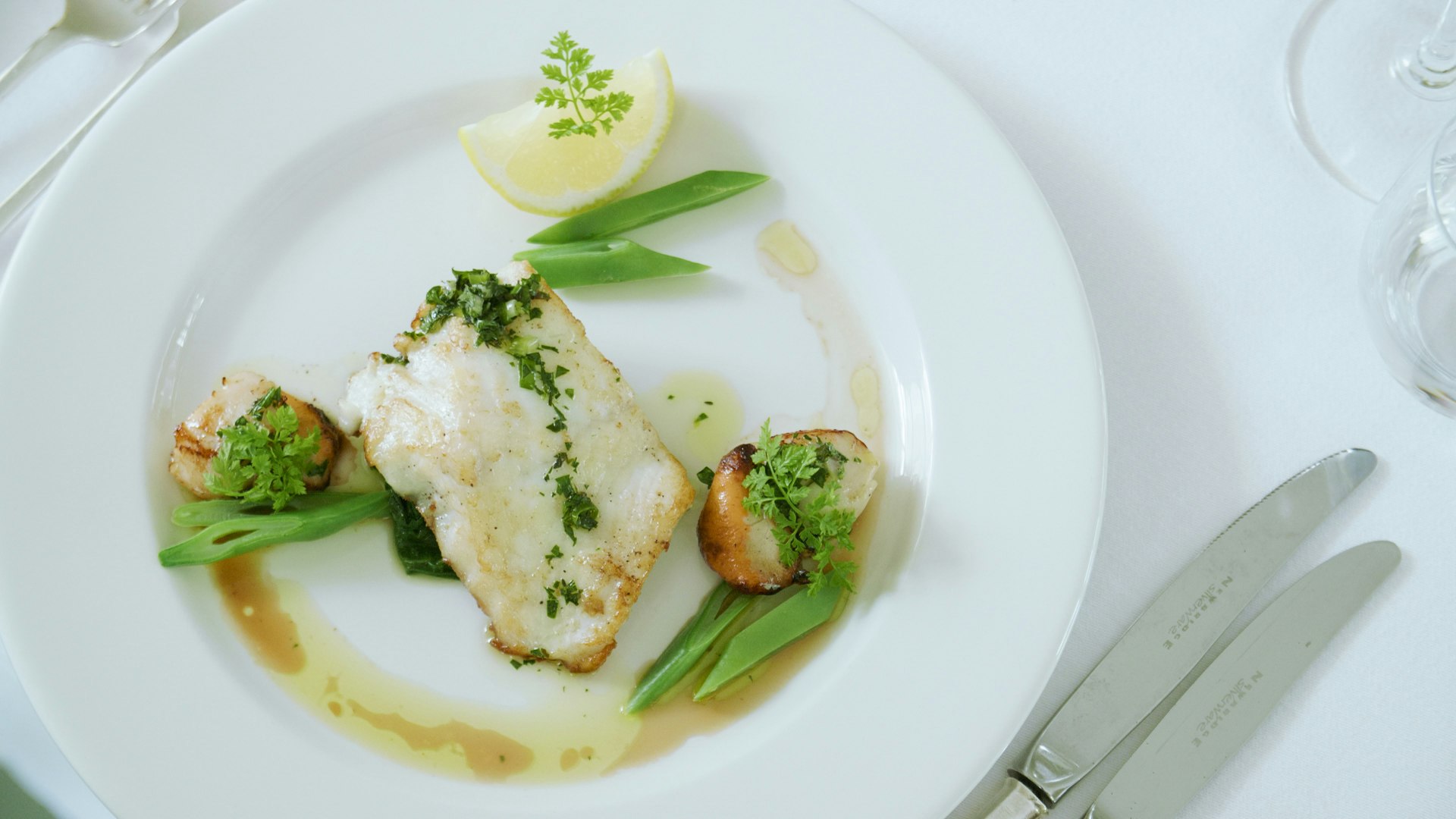 Ballymaloe Turbot With Scallops And Shanagarry Green Beans And Marjoram Lemon Oil