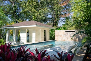 Cottonwood Cottage Pool And Dining Pavillion From Corner Yard