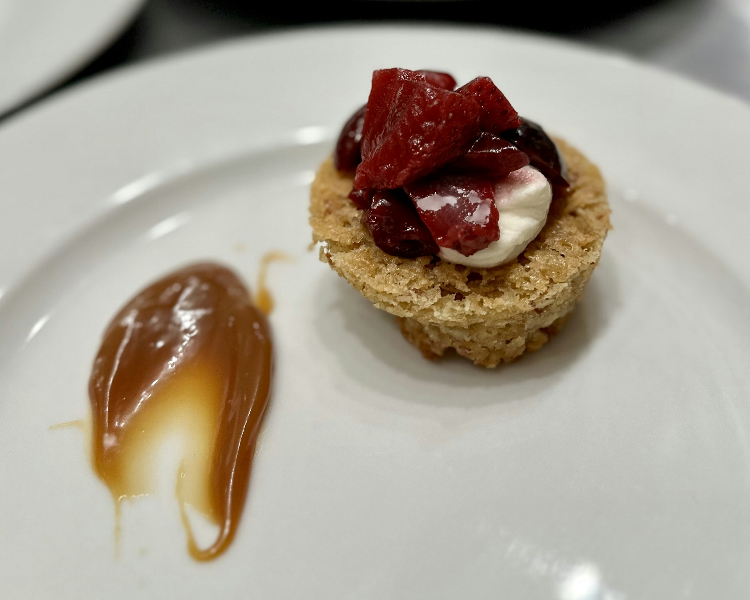 Lavender cake with red fruit and salted caramel by Chef Jason Wilson