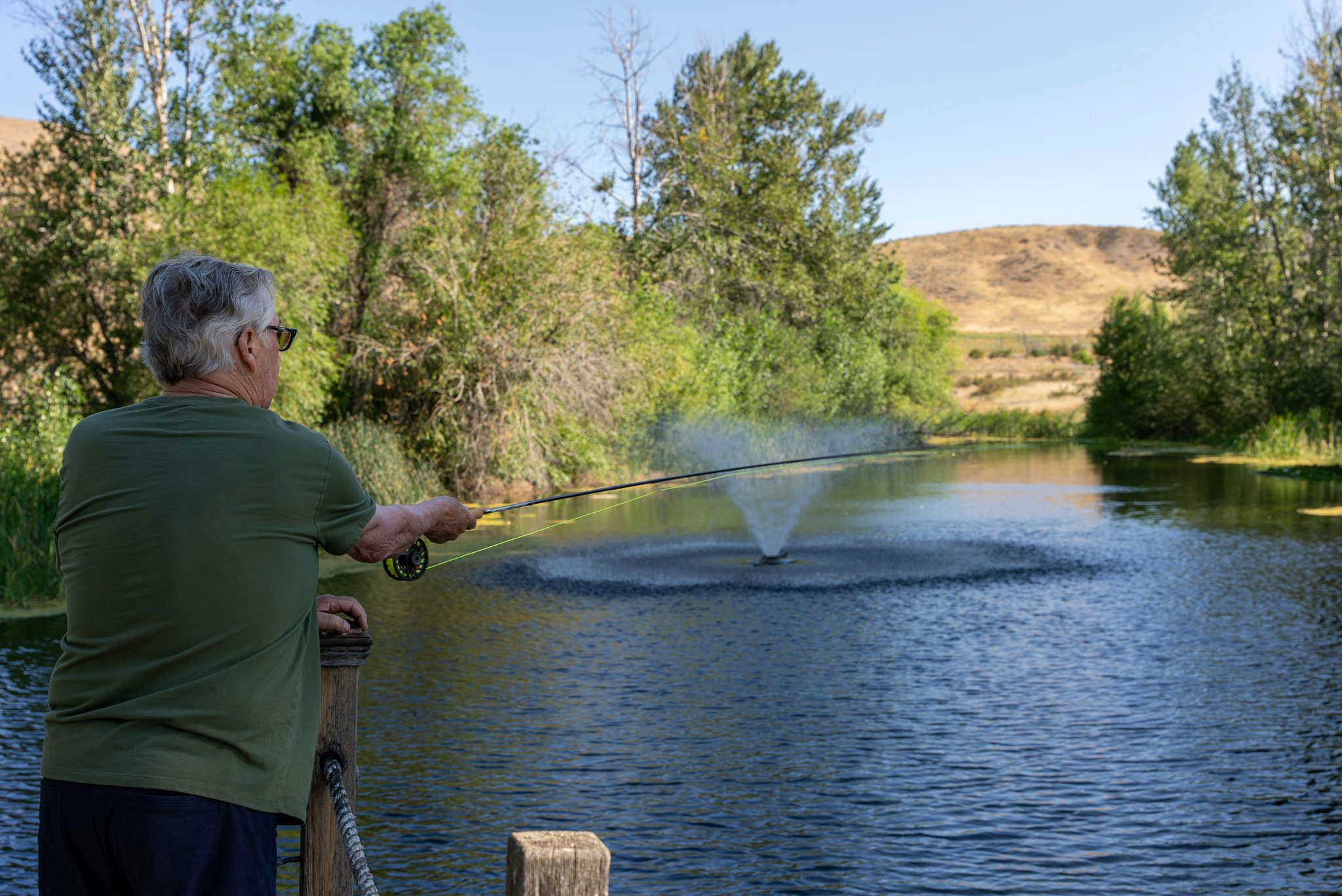 Fly casting in the trout pond