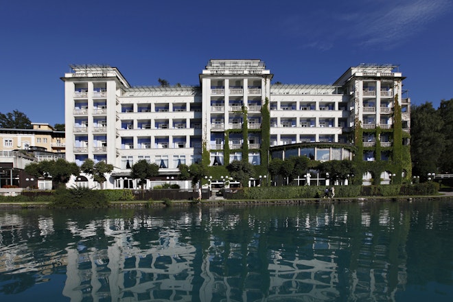 Grand Hotel Toplice from Lake Bled