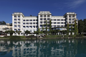 Grand Hotel Toplice from Lake Bled