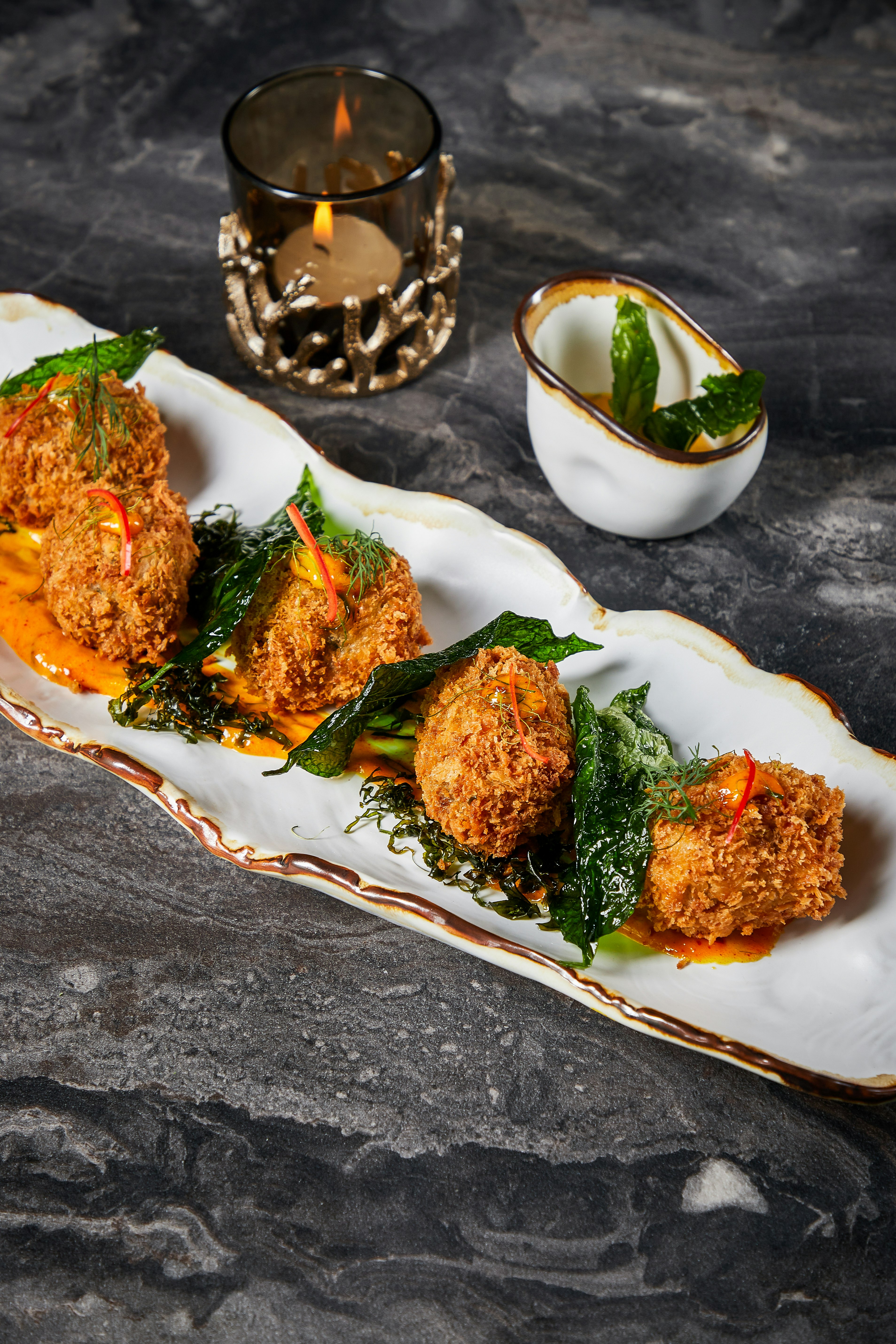 Crab Curry Croquettes, Betel Leaf Aioli