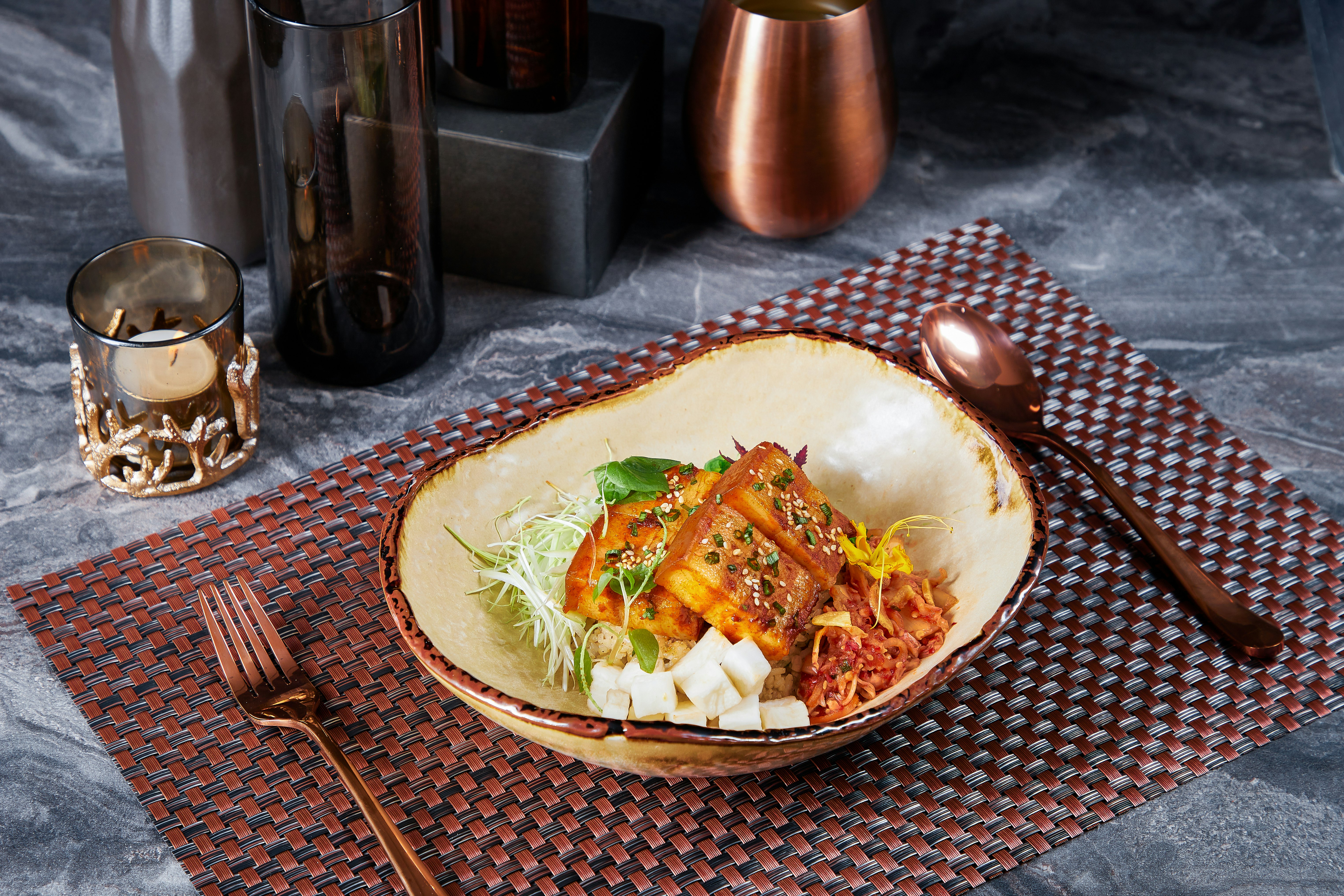 Pork Belly Bibimbap with Pickled Daikon Radish