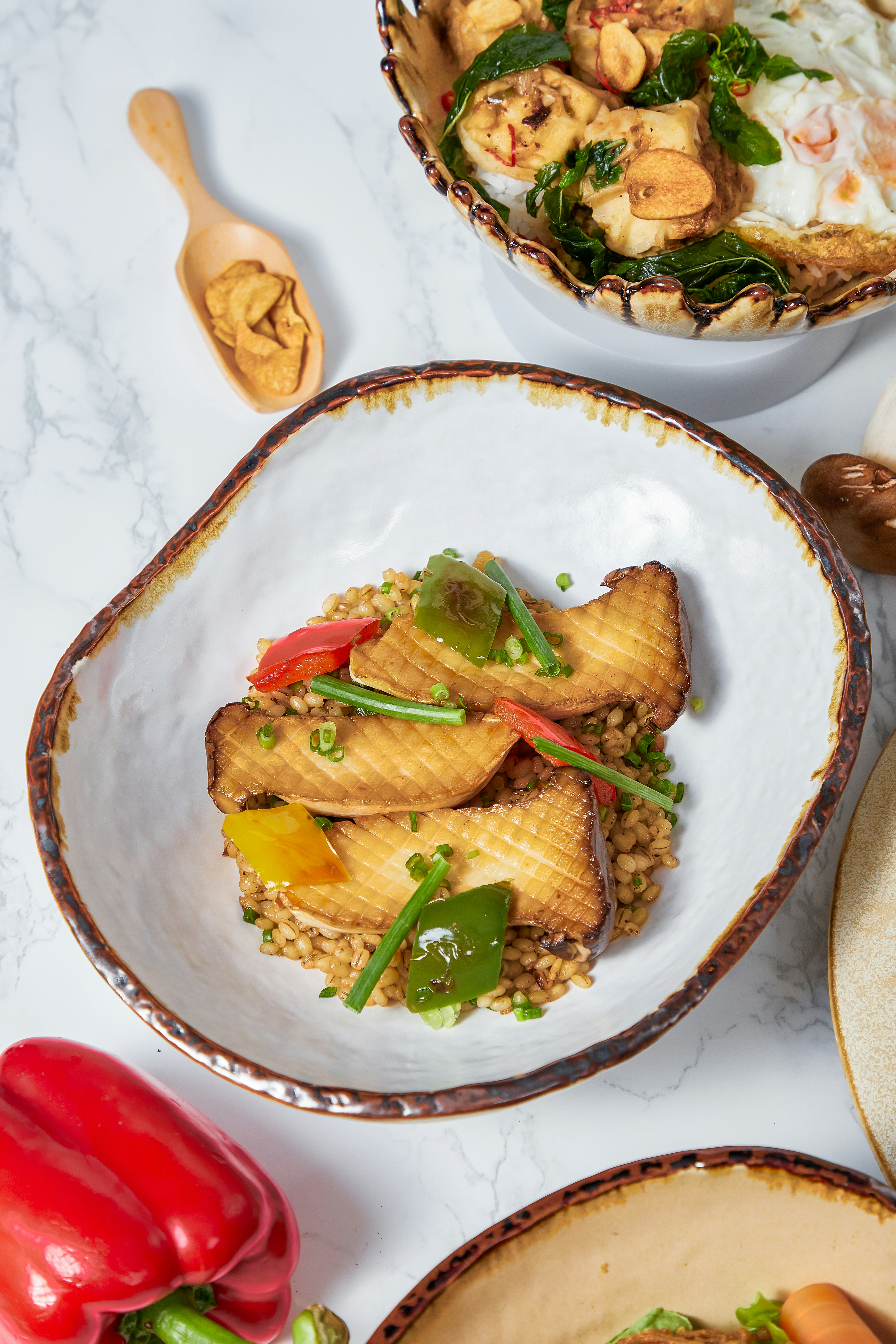 Fried Barley Rice with Oyster Mushroom Steak
