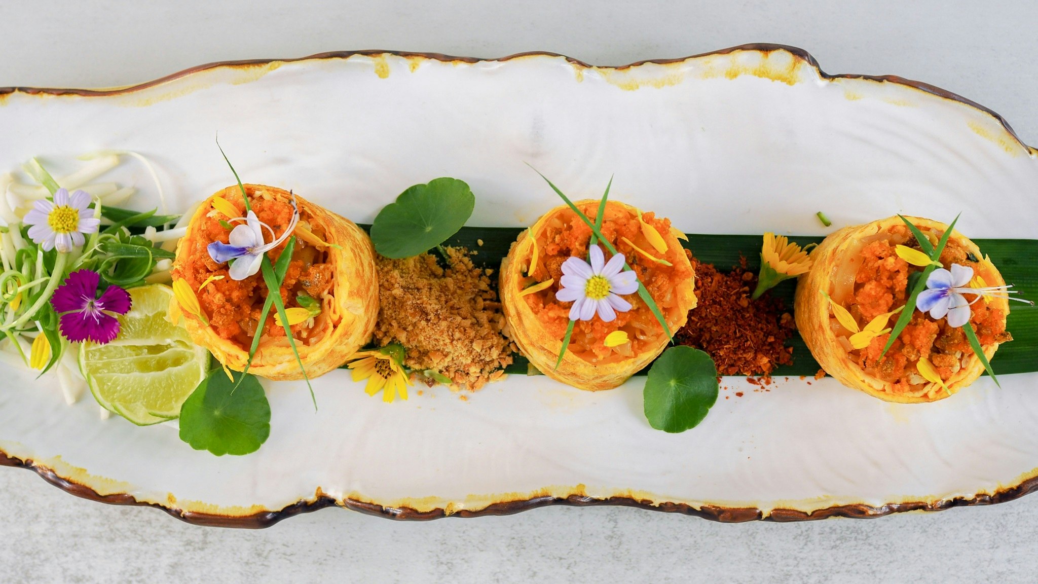 Pad Thai Egg-Wrap Rolls with Crab Roe