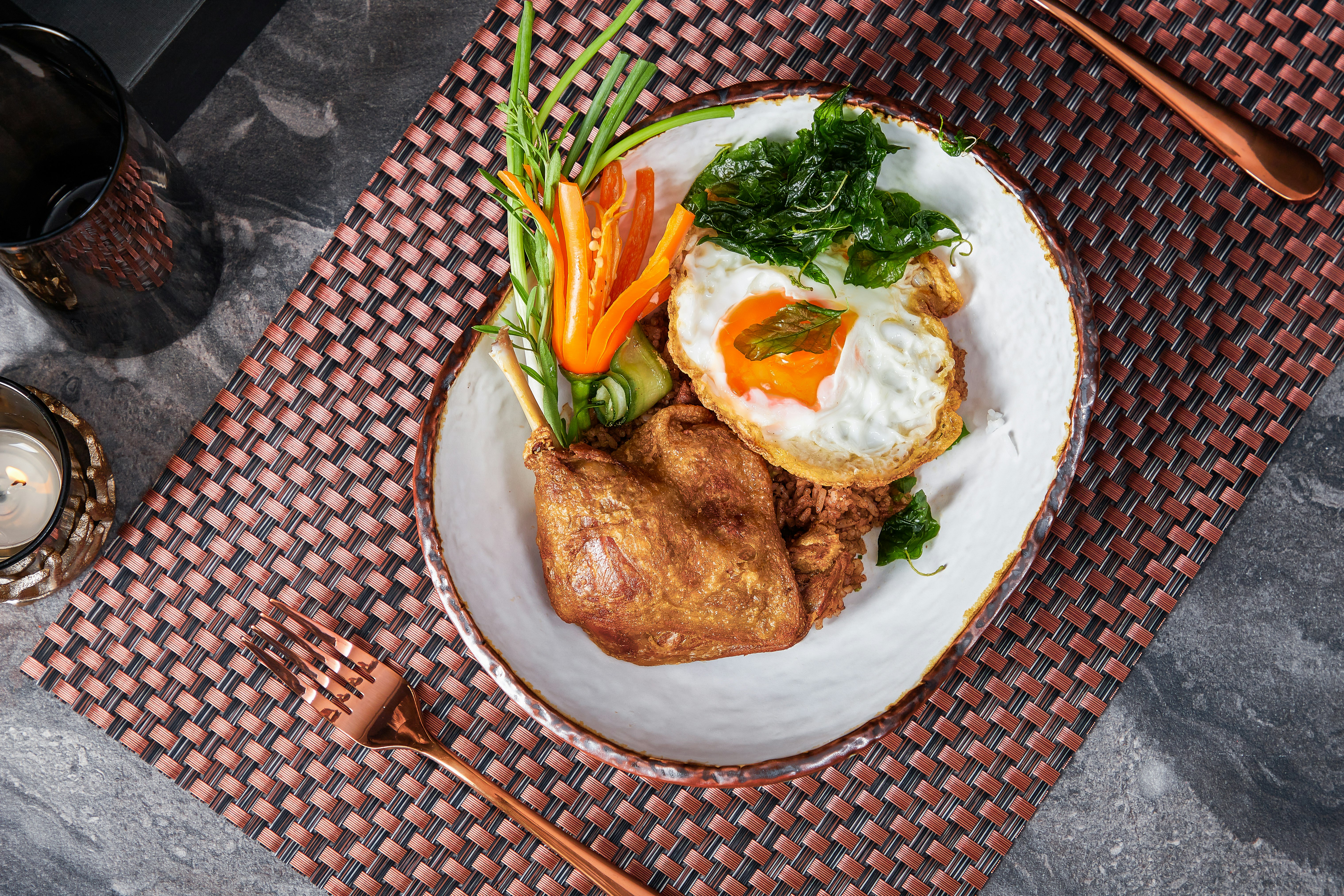 Five Spice Rice with Duck Confit & Fried Eggs Zaffiro Restaurant