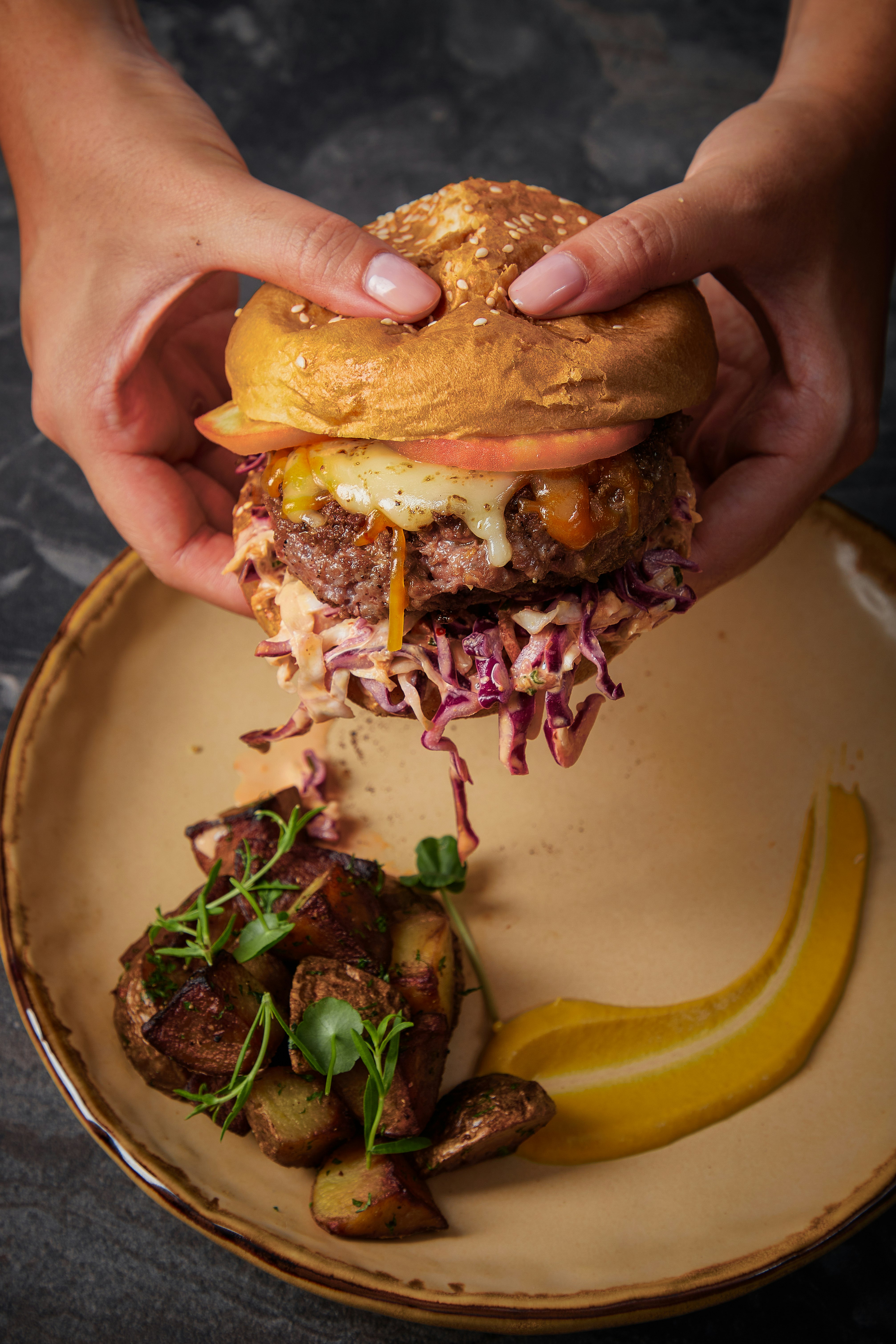 Beef Burger with French-Style Sautéed Potatoes