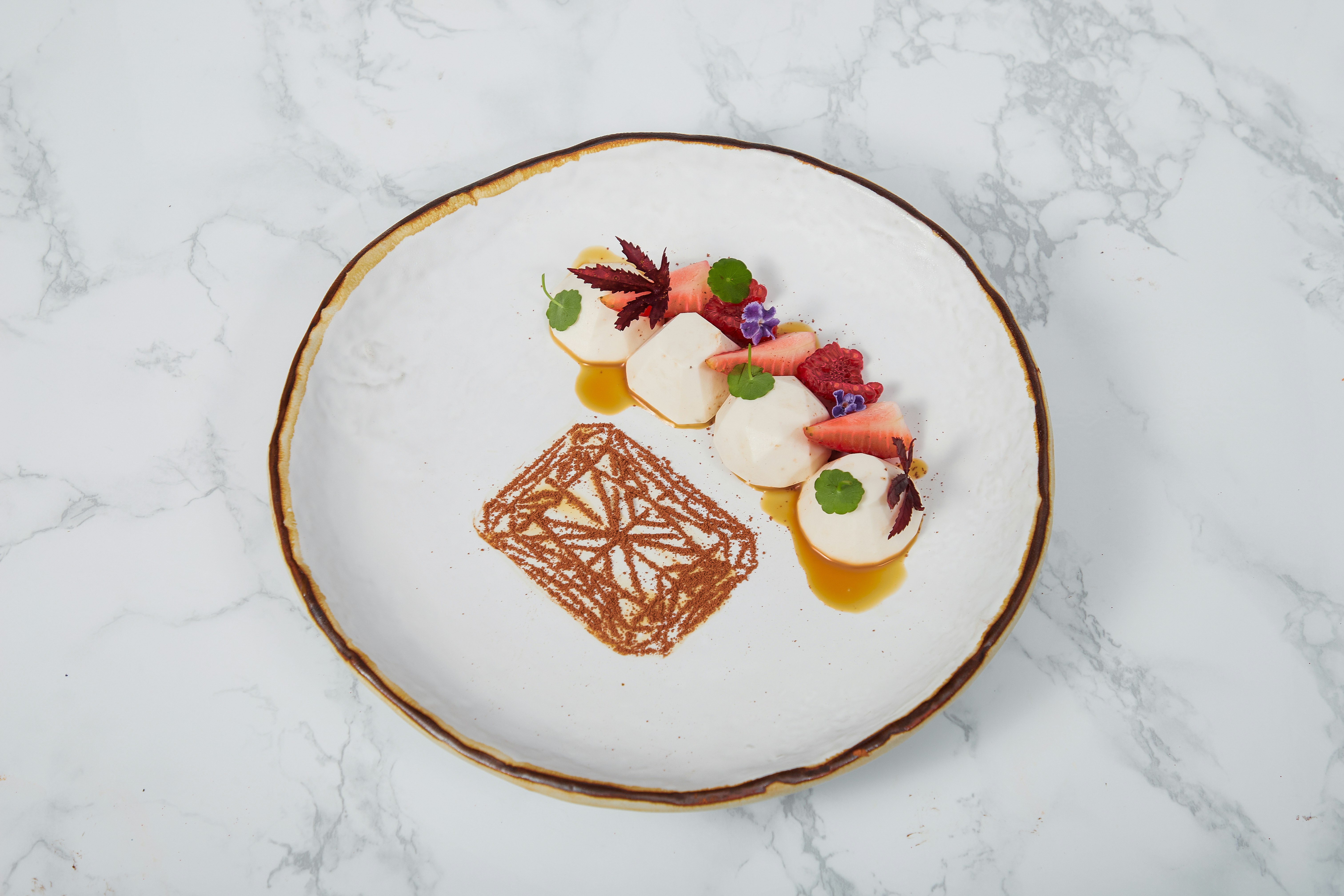 Taro Panna Cotta with Seasonal Fruits