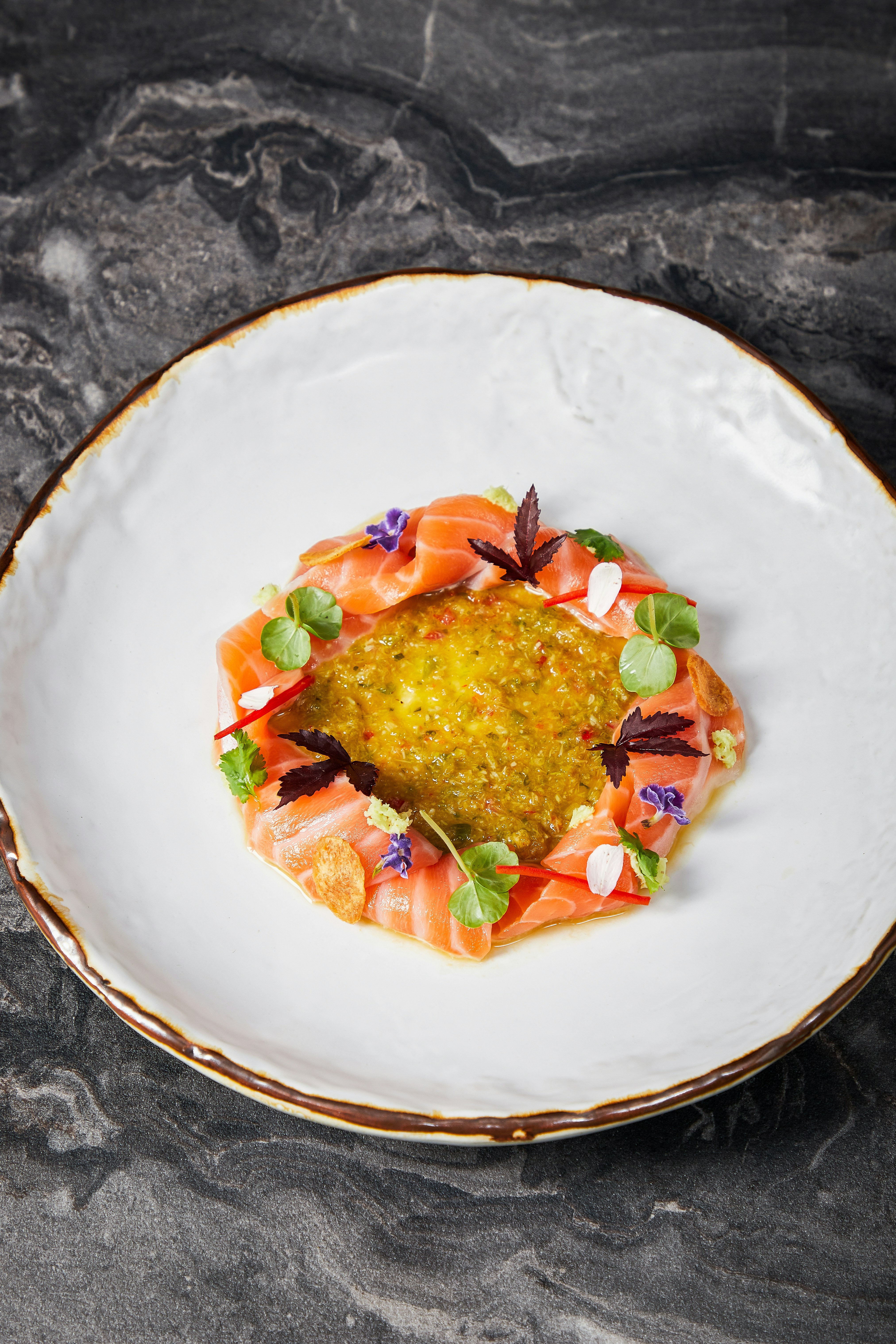 Salmon Sashimi with Seafood Wasabi Dressing