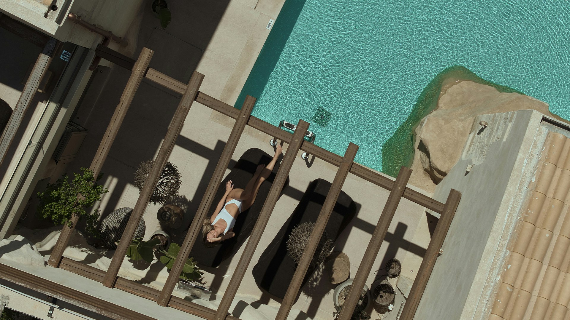 Charming courtyard pool with traditional stone architecture