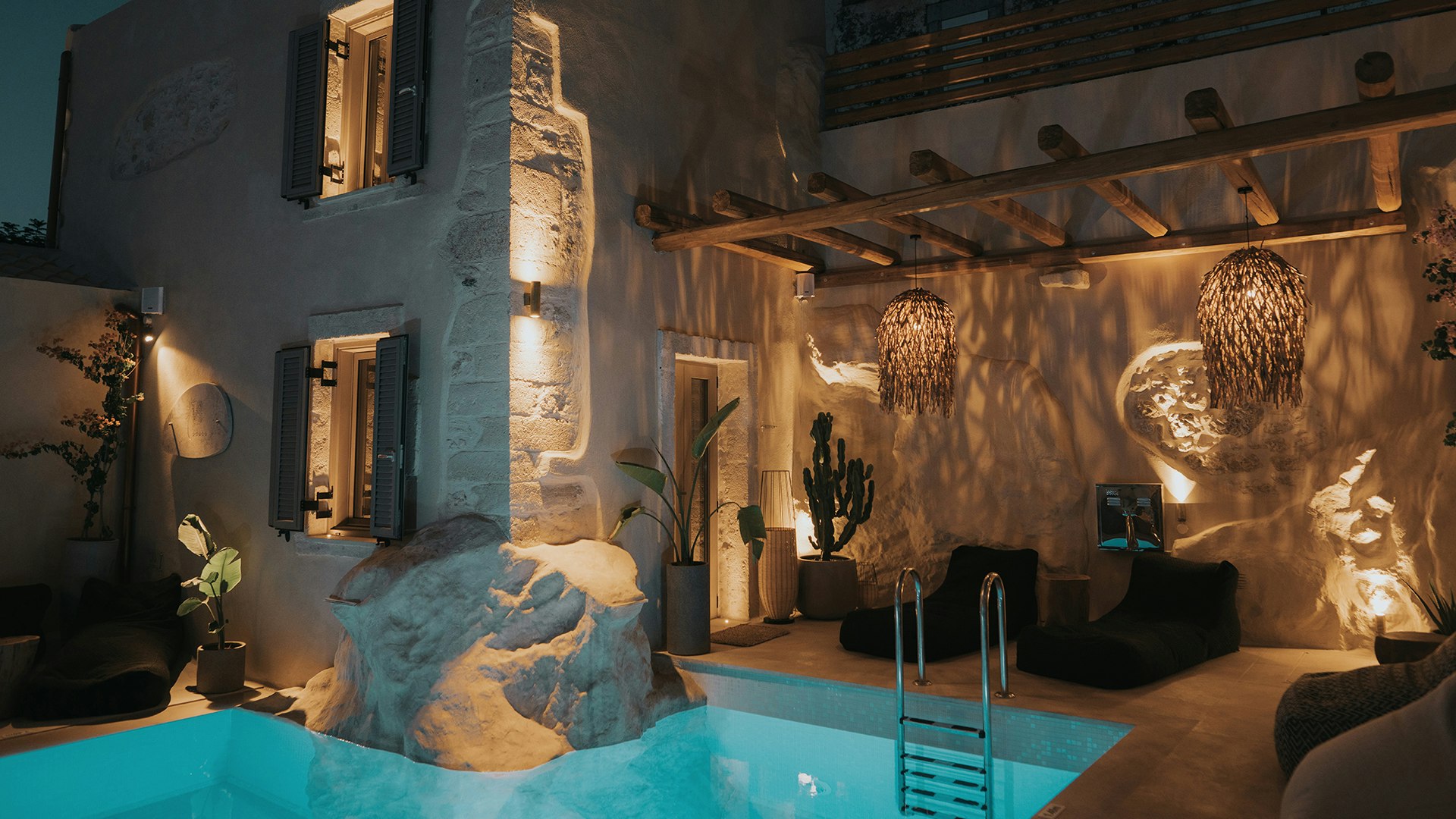 Evening ambiance at the shared pool