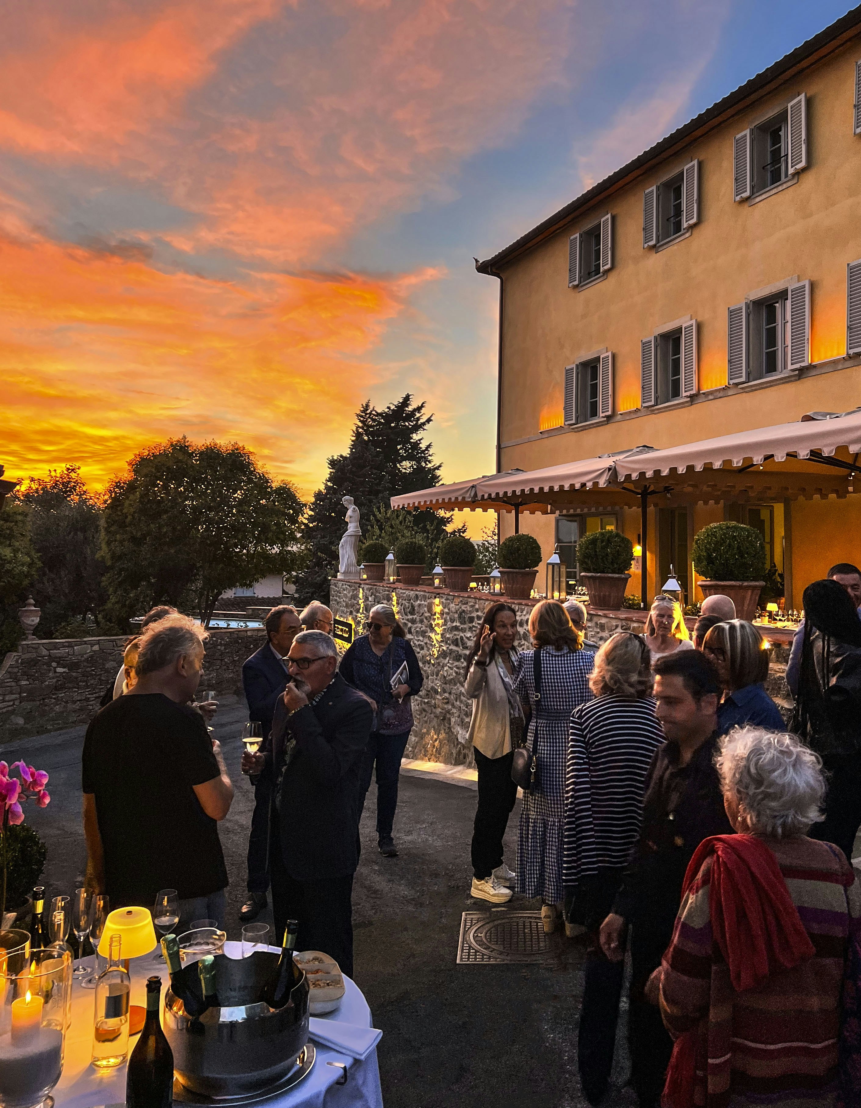 Sunset over Palazzo Tiglio  with exhibition opening