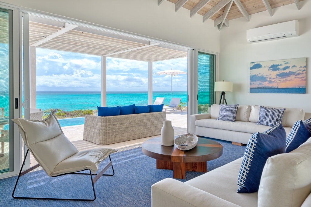 Three Bedroom Peninsula Oceanfront Coral Villa Living Room View
