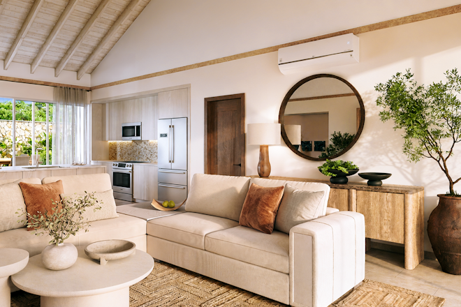 Two Bedroom Beachfront Villa Premier Living Room and Kitchen