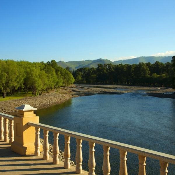 The Riverside Terrace overlooks the Terelj River