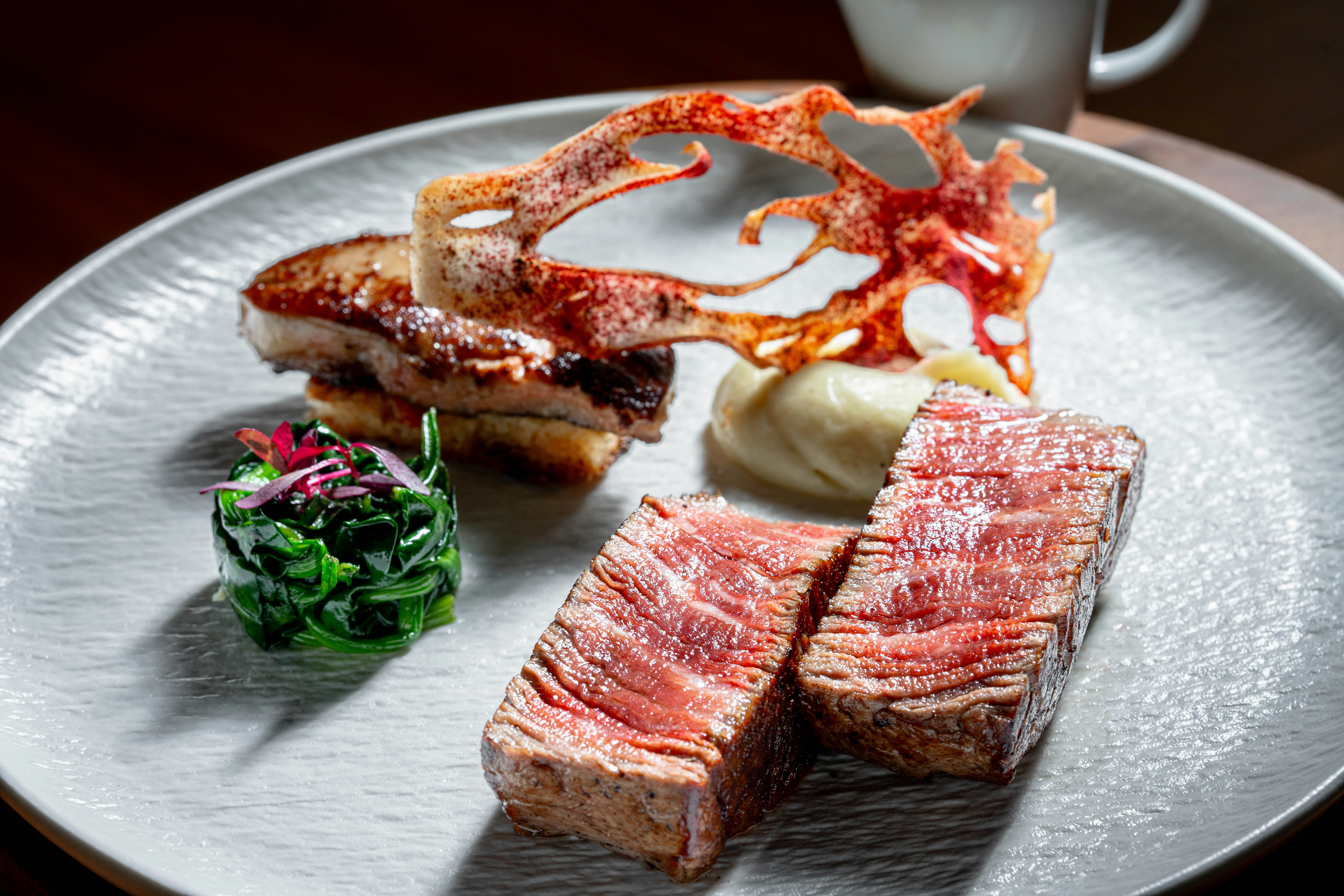 Rossini M Wagyu Tenderloin, Foie Gras Spinach Cognac, Coffee Gravy