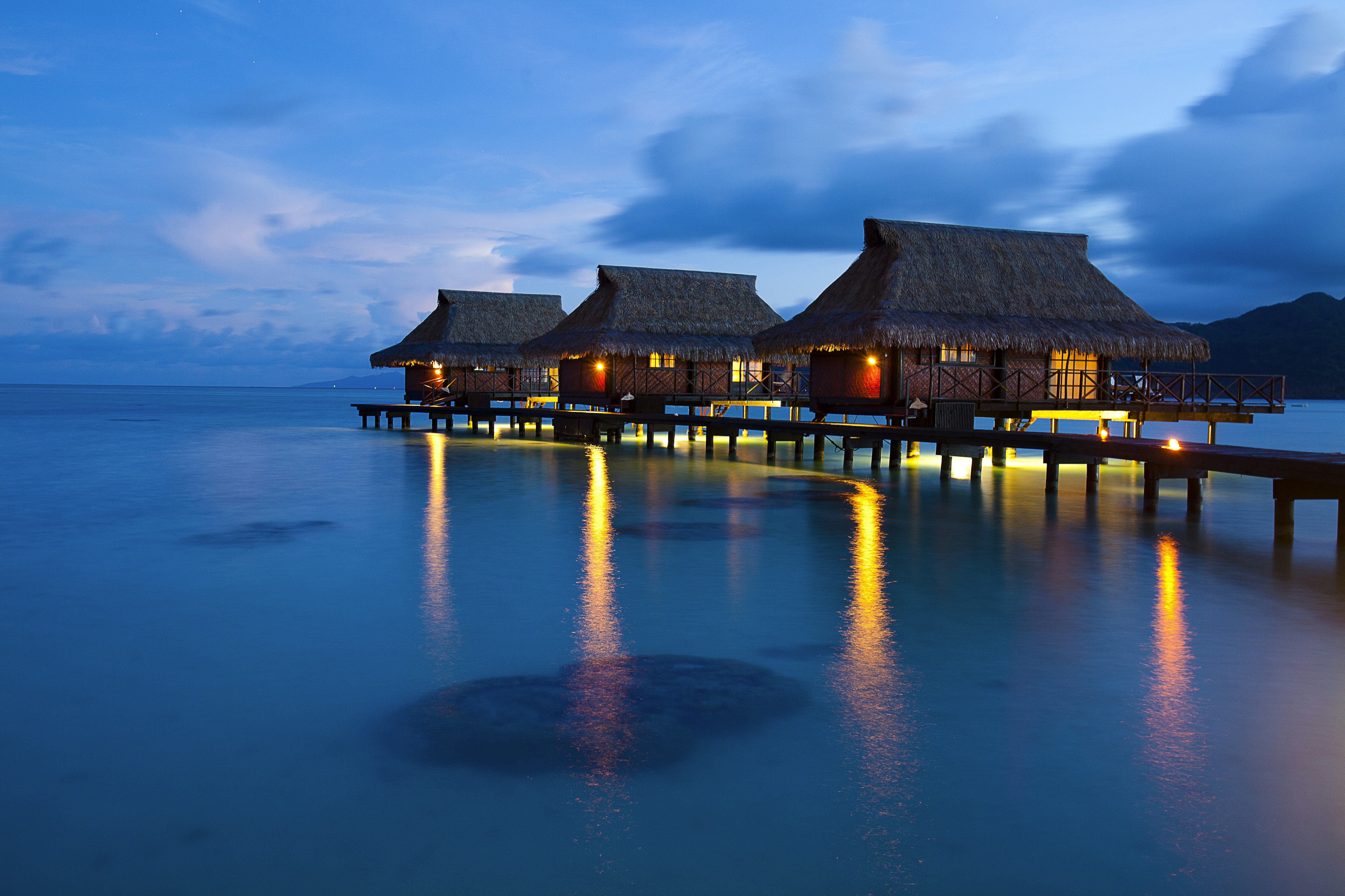 Overwater Bungalows by Night
