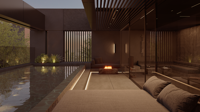 The Penthouse - Pool Terrace at Dusk